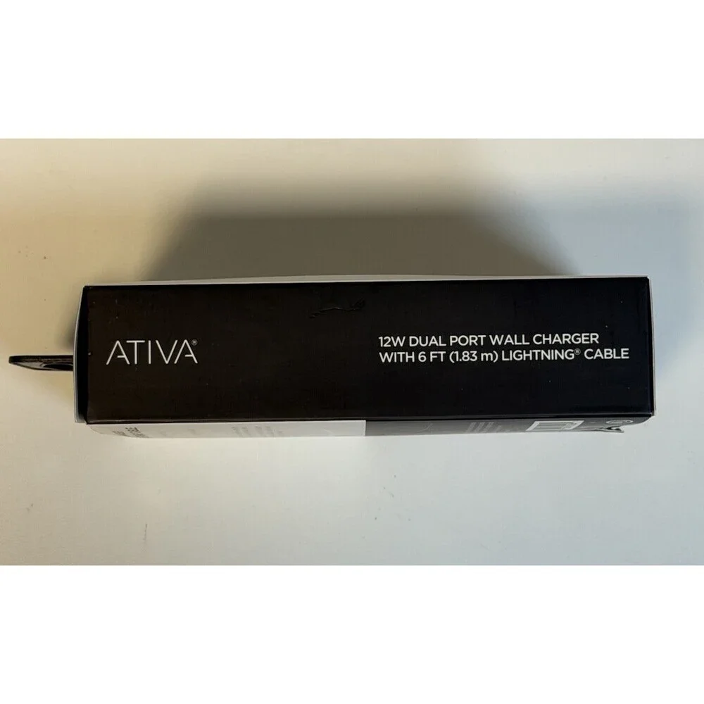 ATIVA ~ 12W Dual Port Wall Charger W/ 6FT Fast Charging Cable Black ~ NEW SEALED